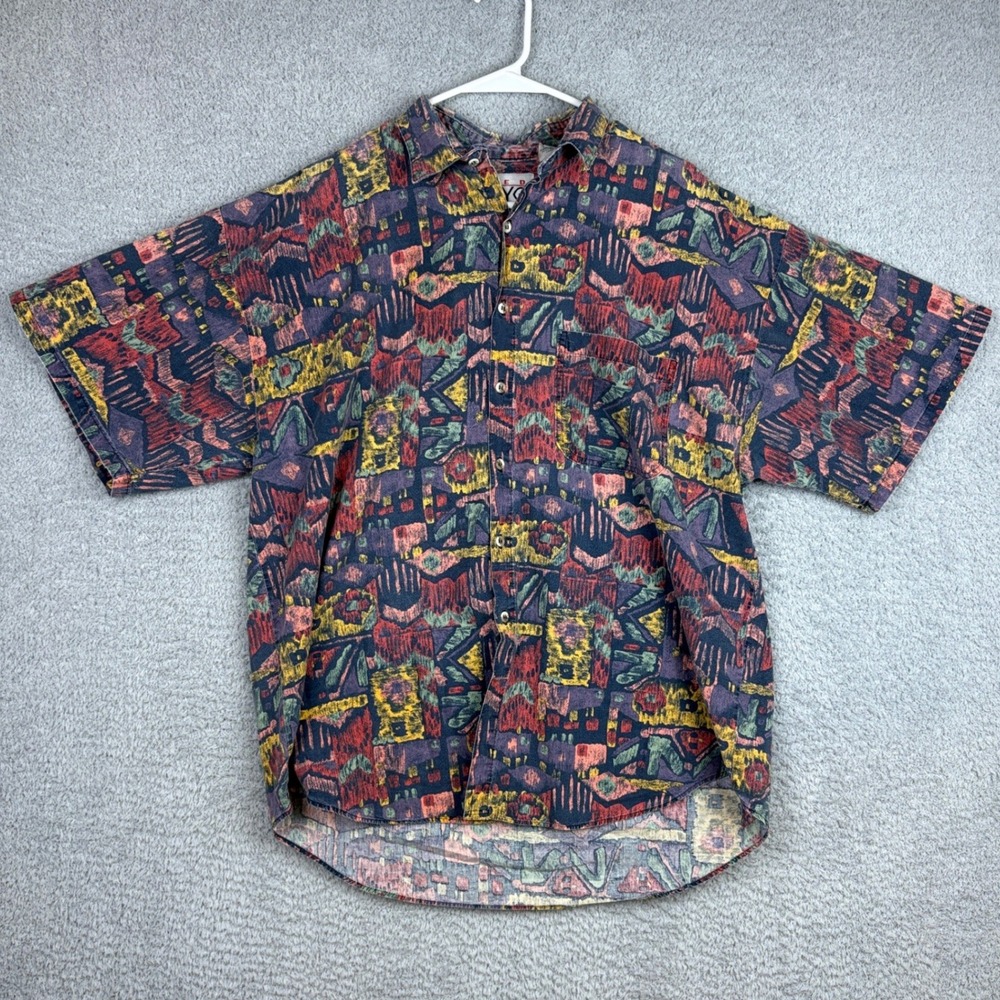 Red Eye Shirt Mens XL Multi Abstract Tribal Print Short Sleeve Vintage 90s USA